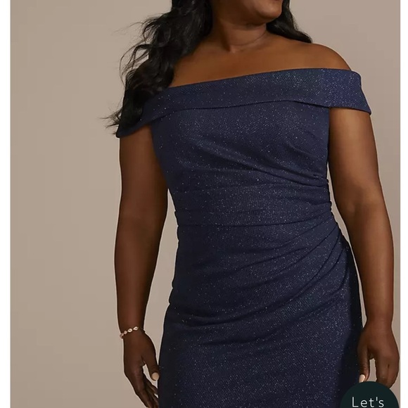 Oleg Cassini Navy Off-Shoulder Maxi Dress 24W - Picture 2 of 7